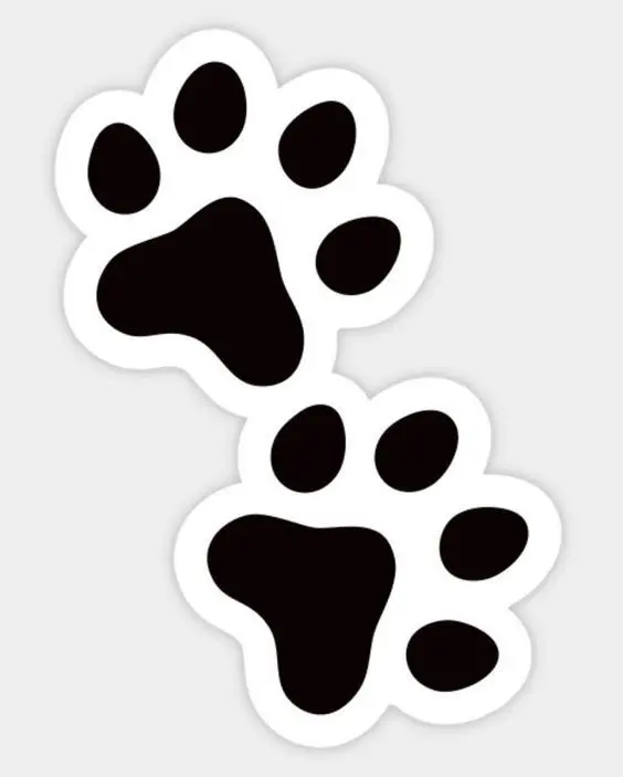 Paw print animal track sticker, black and white.webp